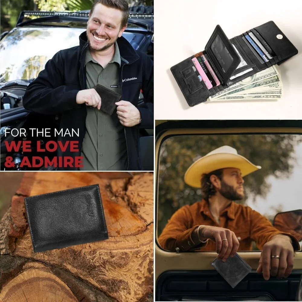Men's Black Wallet Card Classic Leather Design Durable Multiple Front Pocket